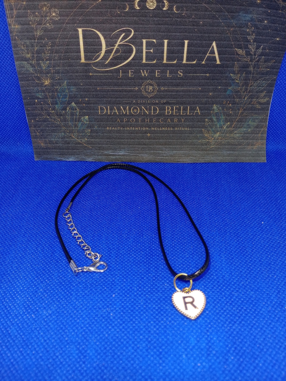 Heart Initial 'R' Pendant Necklace in Gold and White